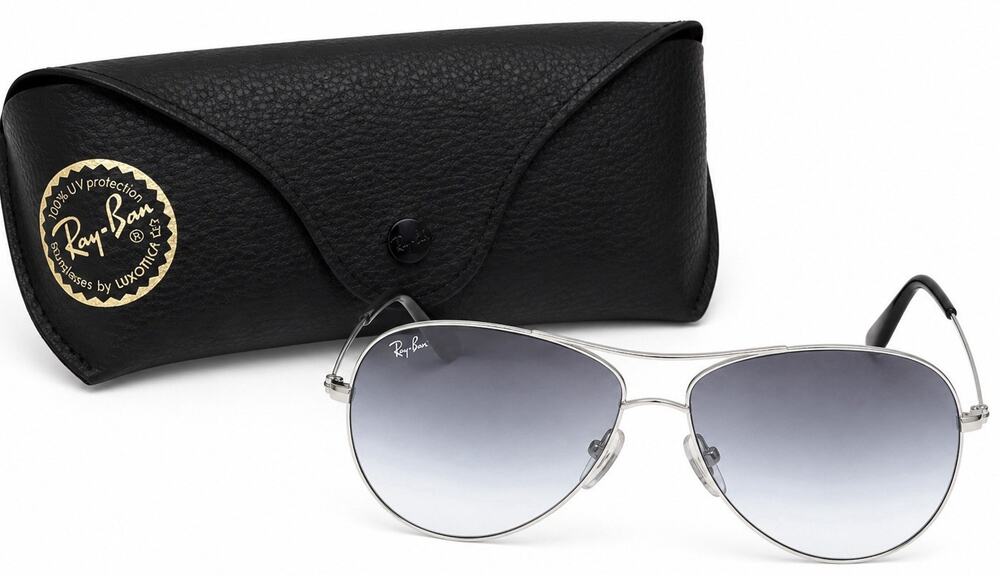 RAY-BAN Aviator Sunglasses Silver Frame Men/Women Gradient Grey Lens With Case